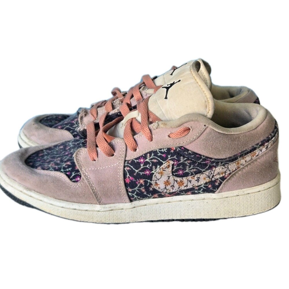 Nike Air Jordan 1 Low GS Floral Canvas Pink Black Shoes 6.5Y Womens 8